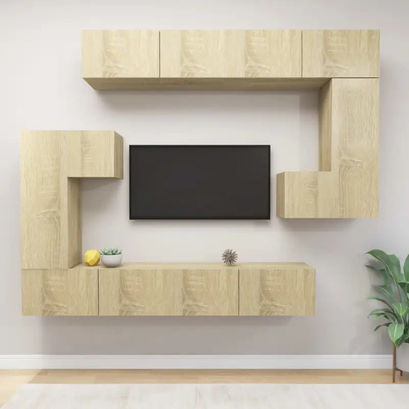 Modern hangende tv-meubelset van bewerkt hout met veel opbergruimte - Sonoma eiken / 8 / 100 cm - Tv-meubels