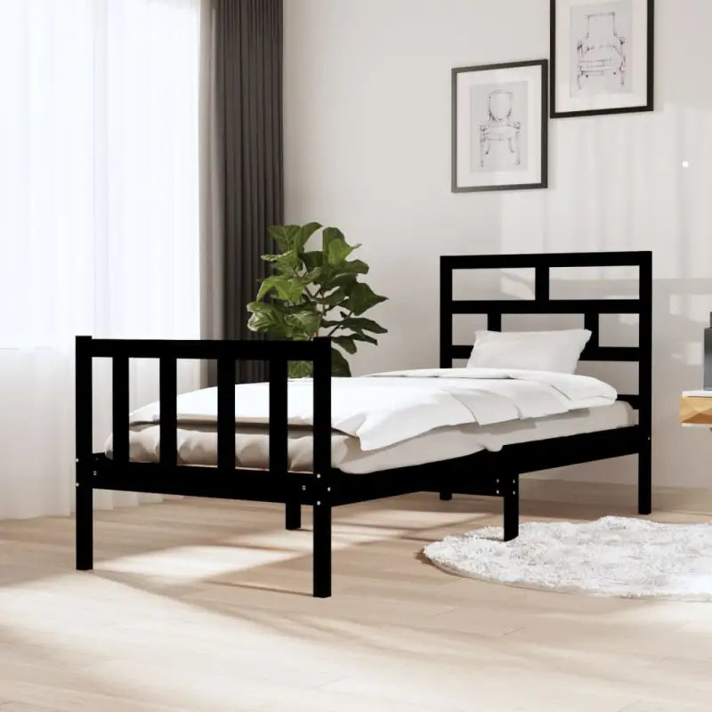 Modern houten bedframe van massief grenenhout met levering bevat - Zwart / 75 x 190 cm - Bedden & bedframes