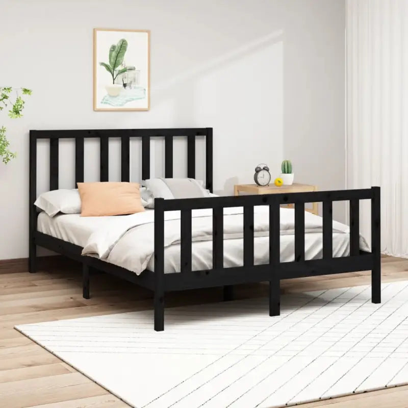 Modern houten bedframe van massief grenenhout met levering bevat - Zwart / 140 x 190 cm - Bedden & bedframes