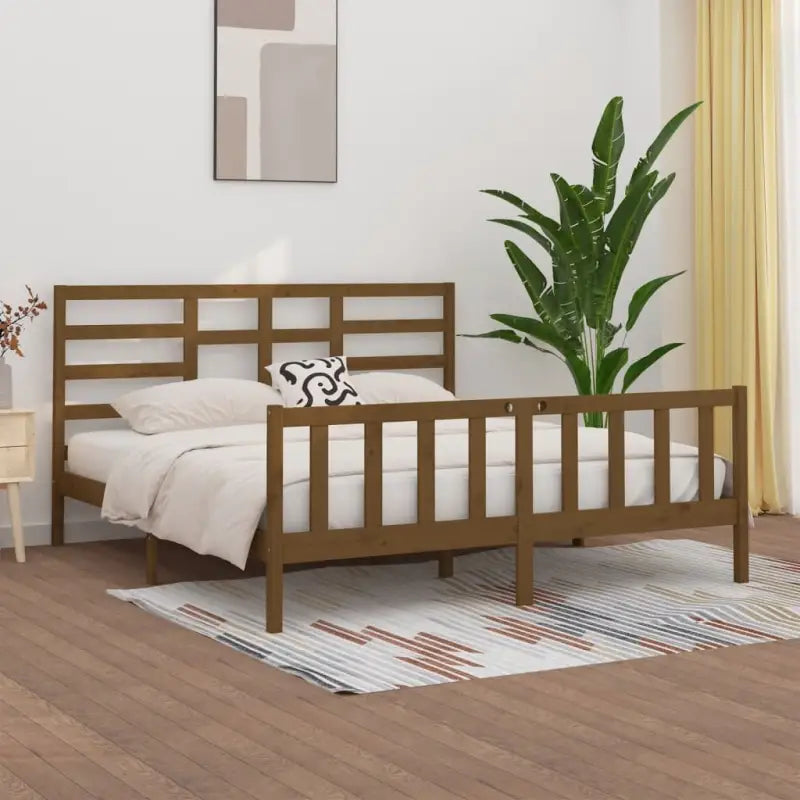 Modern houten bedframe van massief grenenhout met levering bevat - Honingbruin / 200 x 200 cm - Bedden & bedframes