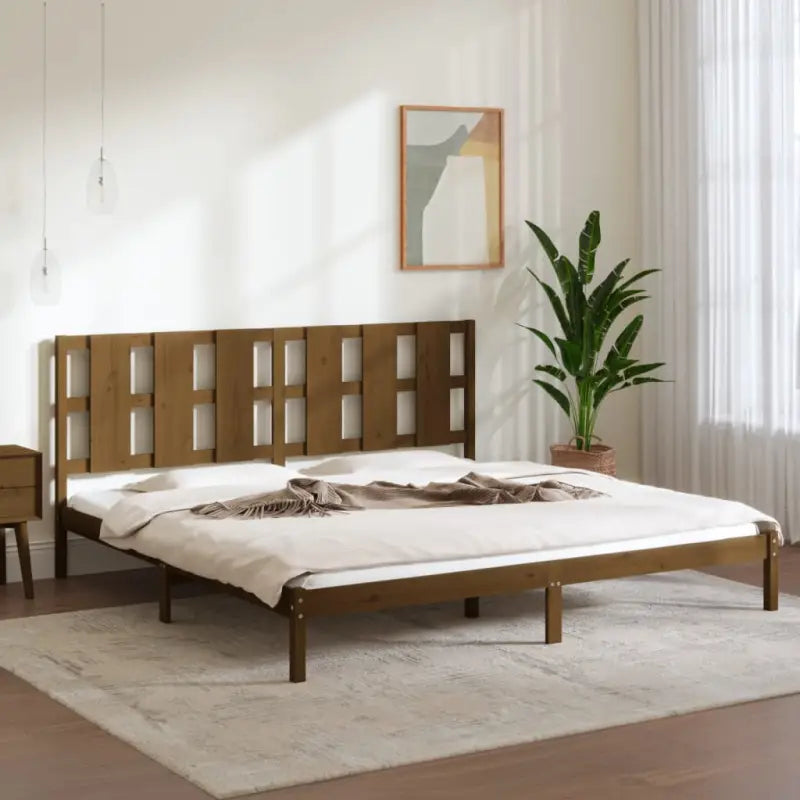 Modern houten bedframe van massief grenenhout met levering bevat - Honingbruin / 200 x 200 cm - Bedden & bedframes