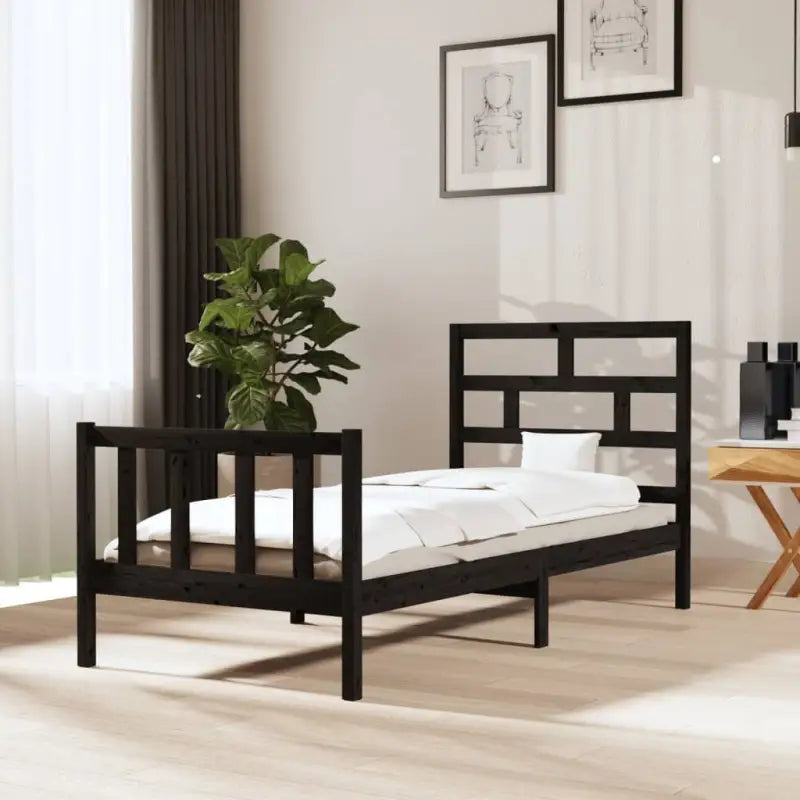 Modern houten bedframe van massief grenenhout met levering bevat - Zwart / 100 x 200 cm - Bedden & bedframes
