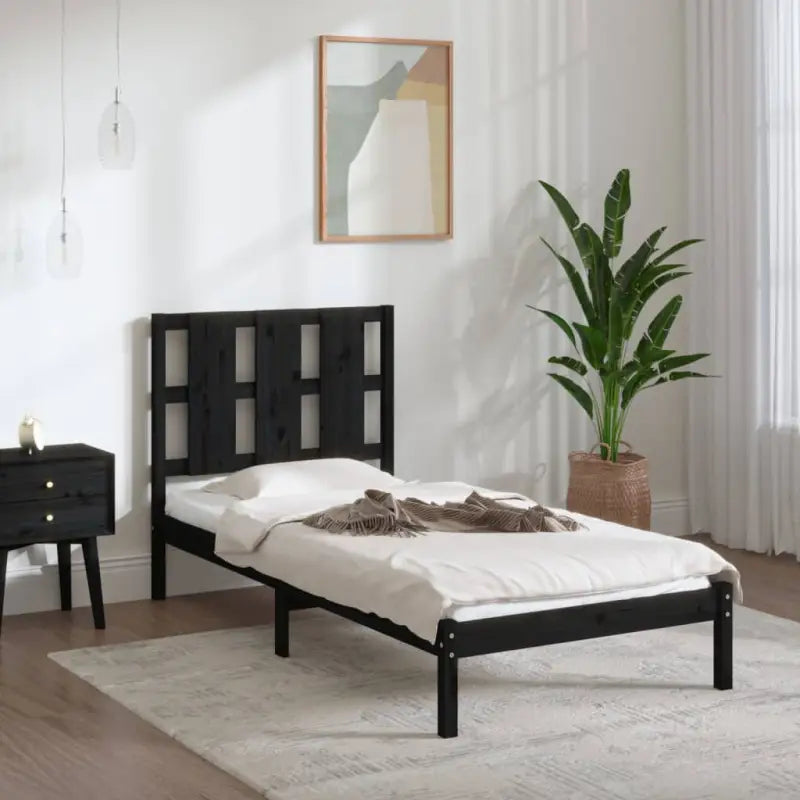 Modern houten bedframe van massief grenenhout met levering bevat - Zwart / 100 x 200 cm - Bedden & bedframes