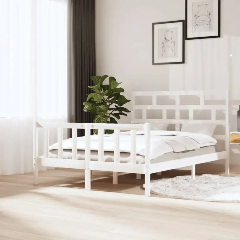 Modern houten bedframe van massief grenenhout met levering bevat - Wit / 140 x 200 cm - Bedden & bedframes