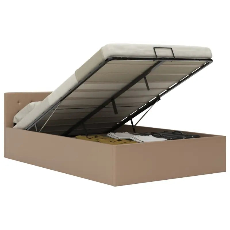 Modern hydraulisch bedframe met multiplex lattenbodem en kunstleren finish - Cappuccino / 140 x 200 cm - Bedden &