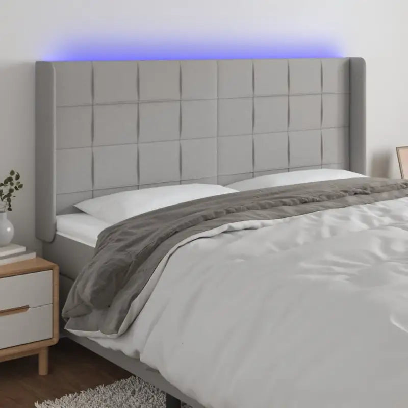 Modern LED Hoofdbord voor een stijlvol slaapkamerinterieur - Lichtgrijs / 203 x 16 x 118/128 cm / 1 - Hoofdborden