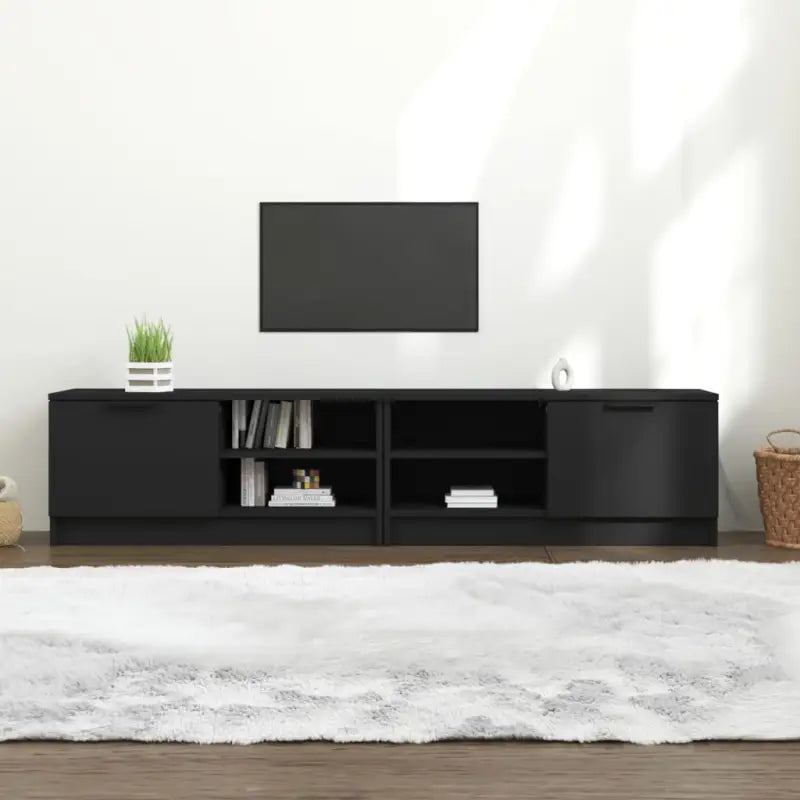 Modern Tv-meubel met stevig blad en bewerkt hout in Grijs Sonoma - Zwart / 2 - Tv-meubels