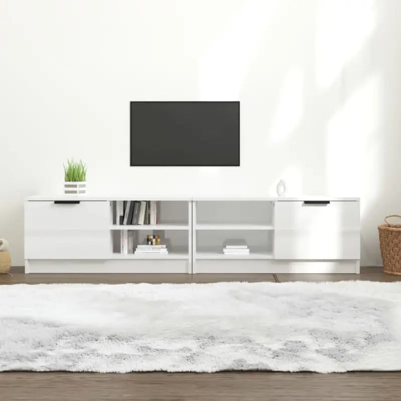 Modern Tv-meubel met stevig blad en bewerkt hout in Grijs Sonoma - Hoogglans wit / 2 - Tv-meubels