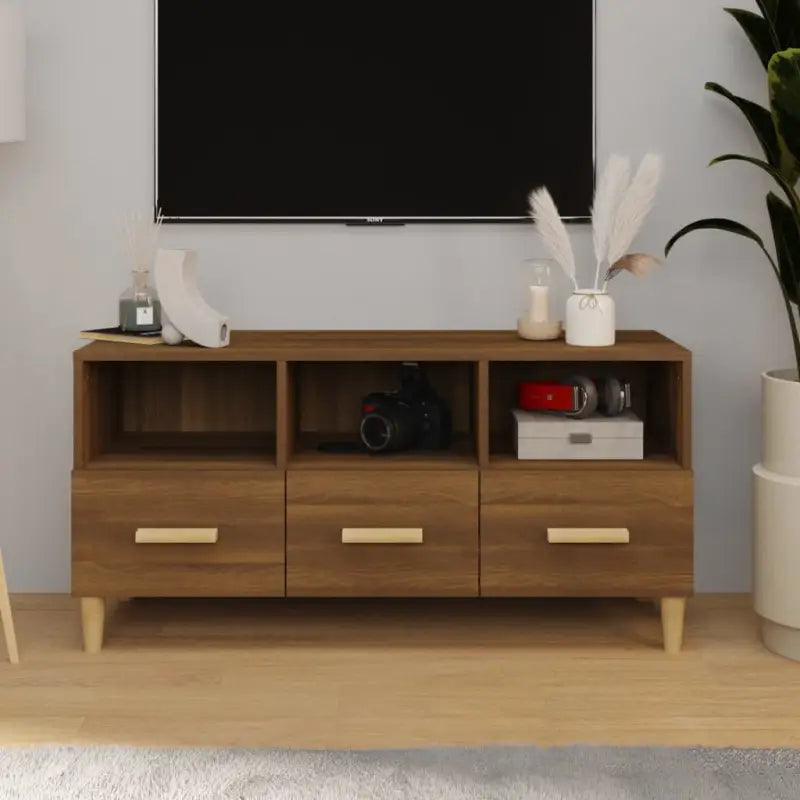 Modern tv-meubel van bewerkt hout met hoge kwaliteit en stabiliteit - Bruineiken / 1 - Tv-meubels
