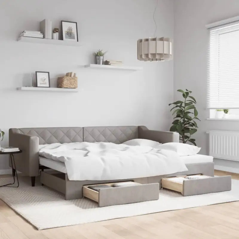 Moderne 2-in-1 slaapbank met onderschuifbed voor woon en slaapkamer - Taupe / 90 x 200 cm / met onderschuifbed en lade