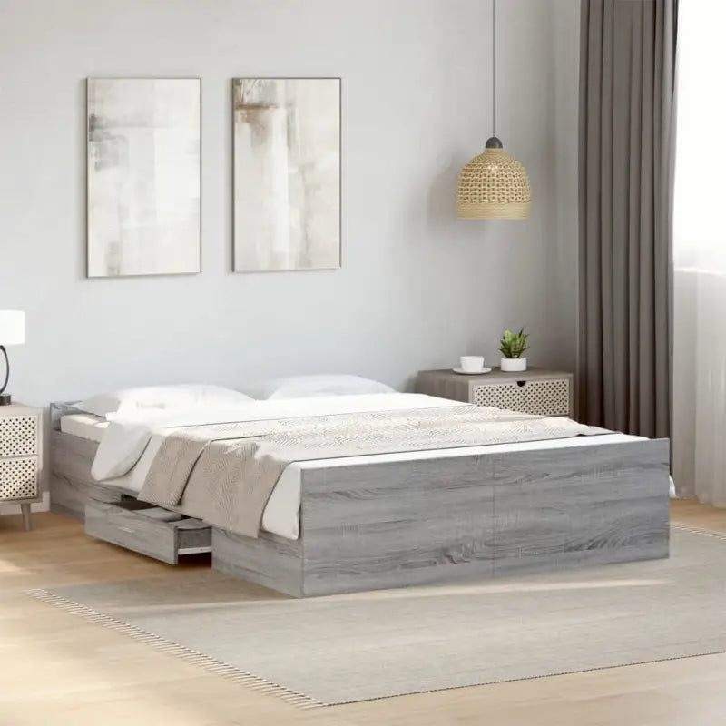 Moderne bedframe met lades van bewerkt hout voor een stijlvolle slaapkamer - Grijs sonoma / 120 x 190 cm - Bedden &