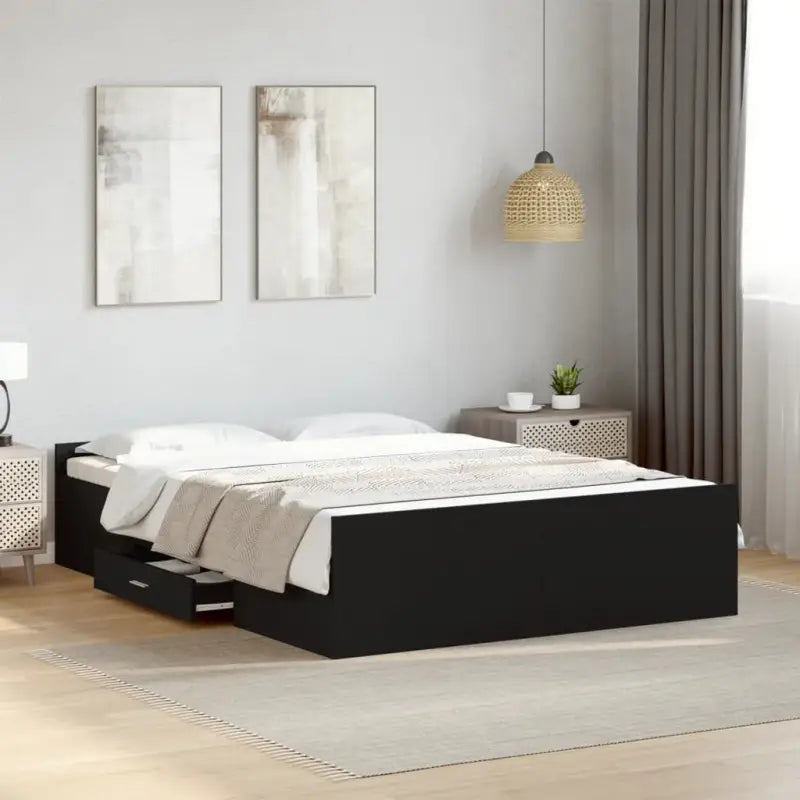Moderne bedframe met lades van bewerkt hout voor een stijlvolle slaapkamer - Zwart / 135 x 190 cm - Bedden & bedframes