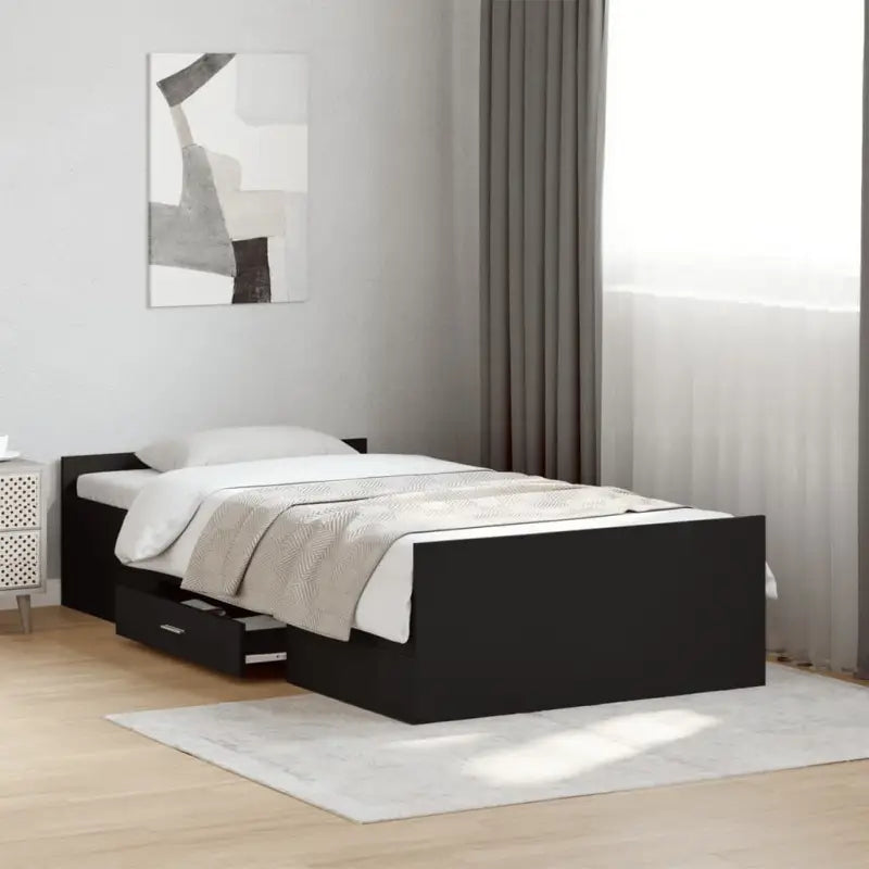 Moderne bedframe met lades van bewerkt hout voor een stijlvolle slaapkamer - Zwart / 90 x 190 cm - Bedden & bedframes