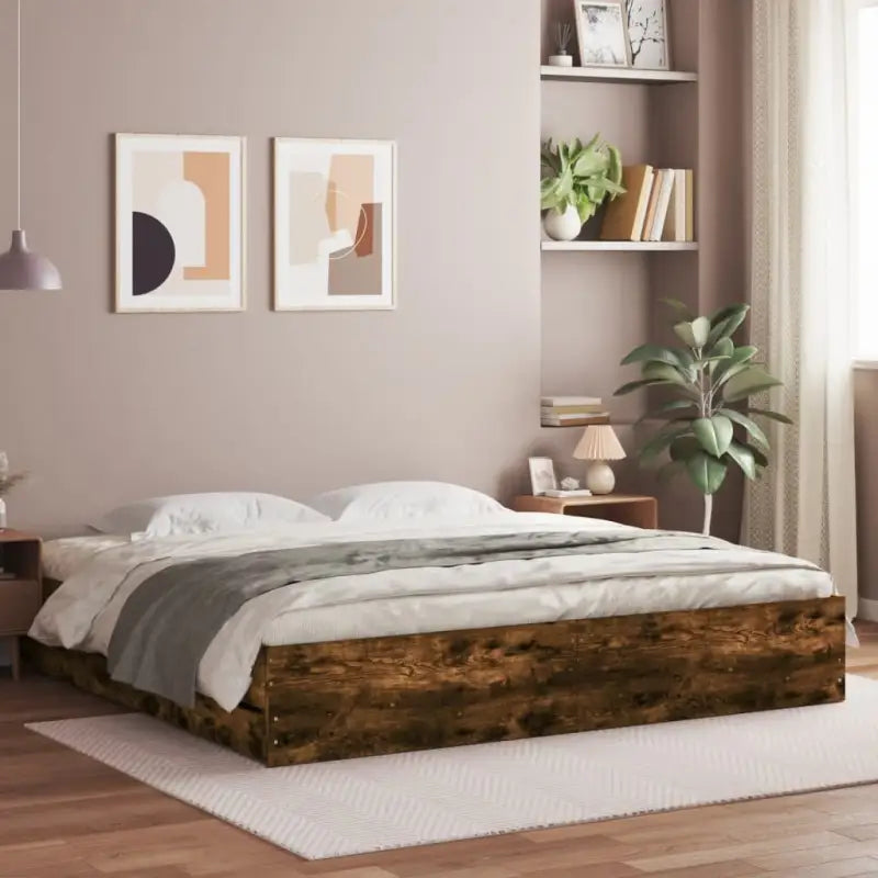 Moderne bedframe met lades van bewerkt hout voor een stijlvolle slaapkamer - Gerookt eiken / 180 x 200 cm - Bedden &