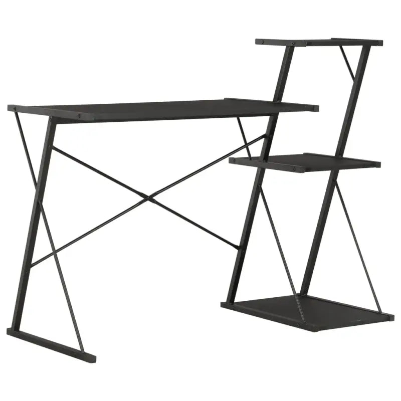 Moderne bureau met praktisch schap en stevige planken - Zwart - Bureaus