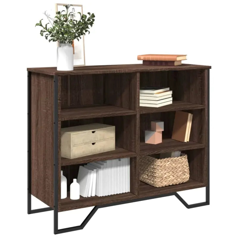 Moderne dressoir met metalen poten en bewerkt hout voor een tijdloze uitstraling - bruin eikenkleur / 1 / 91 cm