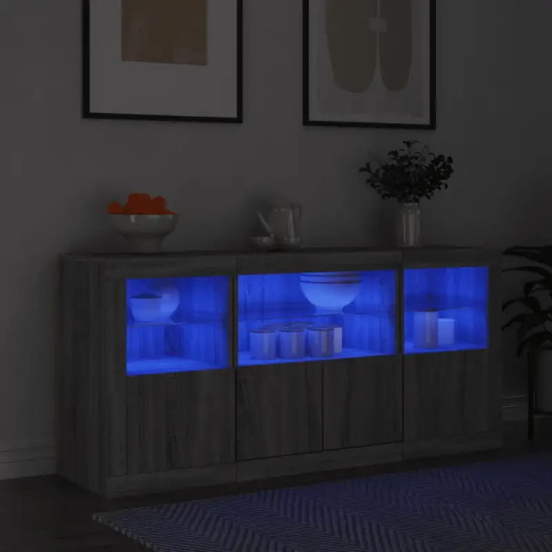 Moderne dressoir met rgb led-verlichting en duurzame bewerkte houtstijl - Grijs sonoma / 1 - Dressoirs & buffetkasten