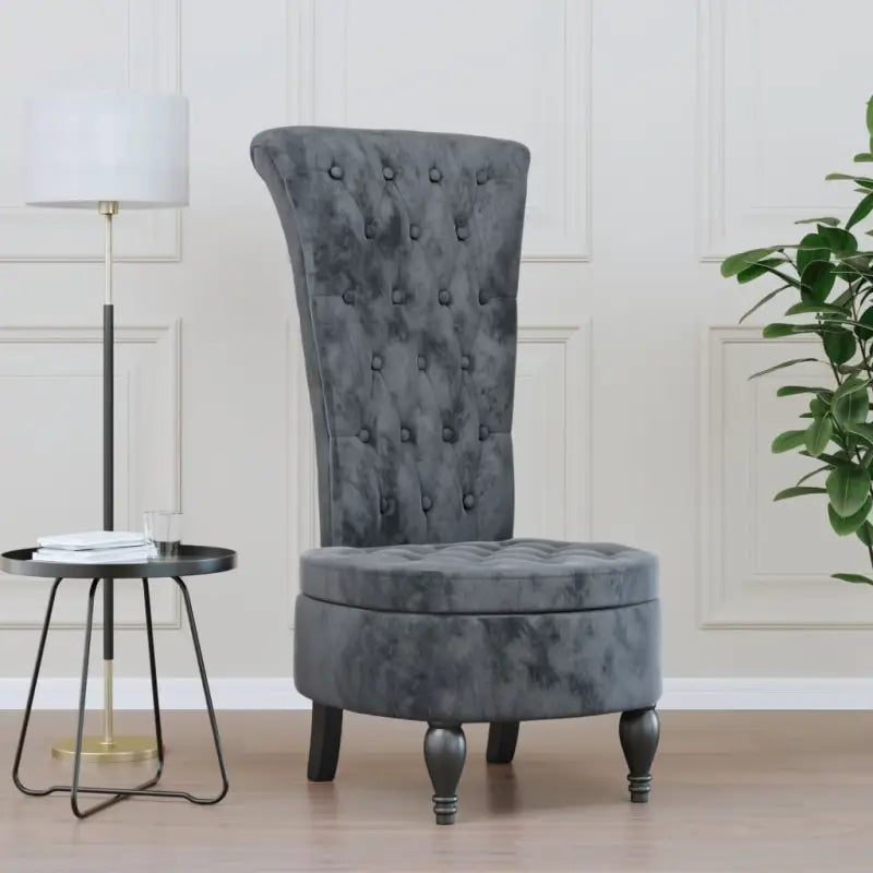 Moderne fauteuil met hoge rugleuning en fluwelen afwerking - Donkergrijs / 1 - Fauteuils