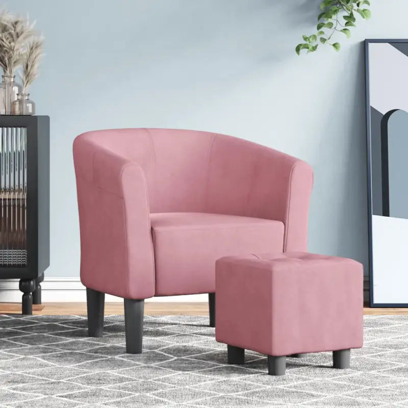 Moderne fluwelen kuipstoel met voetenbank voor iedere kamer - Roze / 1 / Met voetenbank - Fauteuils & Relaxfauteuils