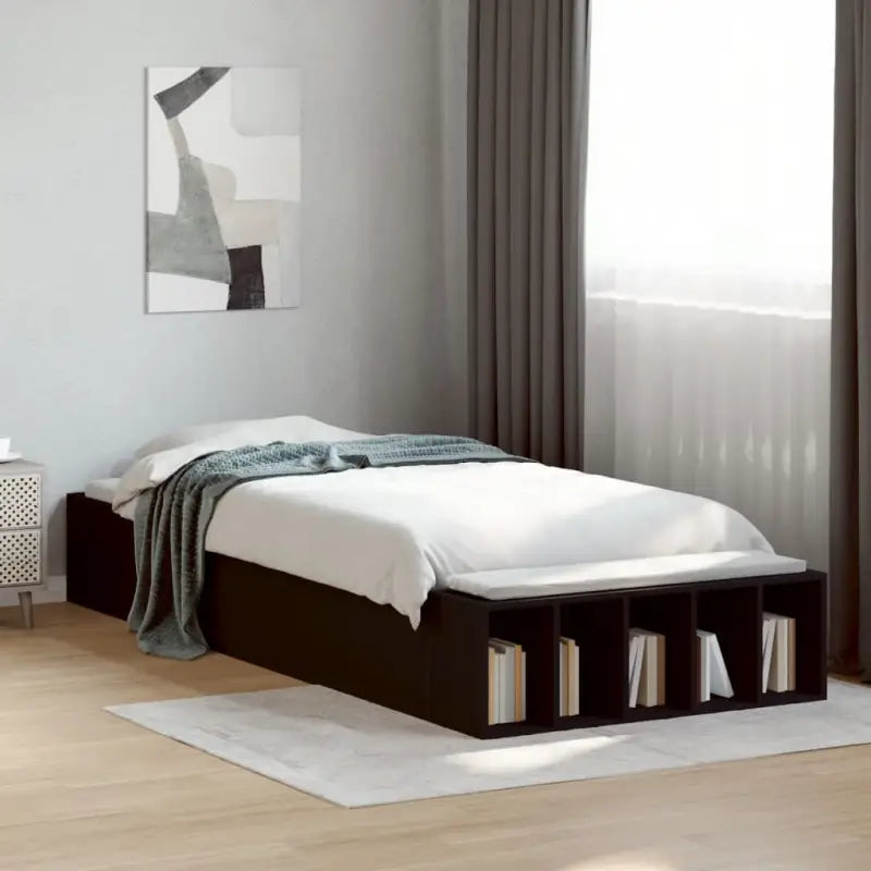 Moderne Grijs Sonoma Bedframe van Bewerkt Hout voor de Slaapkamer - Zwart / 90 x 200 cm - Bedden & bedframes