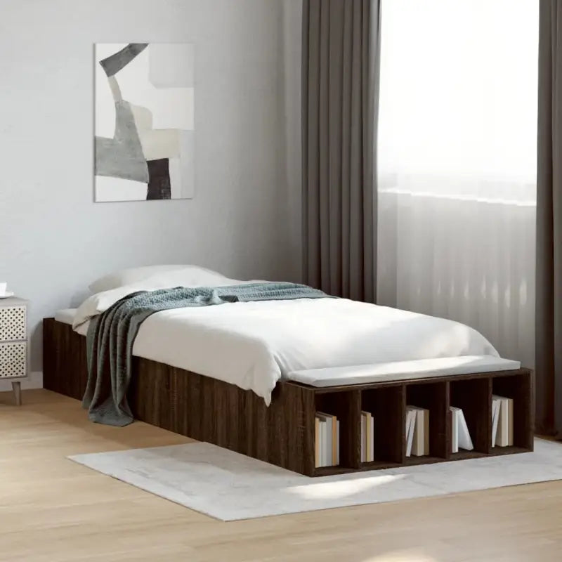 Moderne Grijs Sonoma Bedframe van Bewerkt Hout voor de Slaapkamer - bruin eikenkleur / 75 x 190 cm - Bedden & bedframes