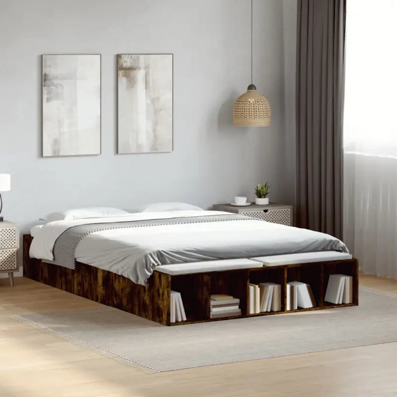 Moderne Grijs Sonoma Bedframe van Bewerkt Hout voor de Slaapkamer - Gerookt eiken / 140 x 190 cm - Bedden & bedframes