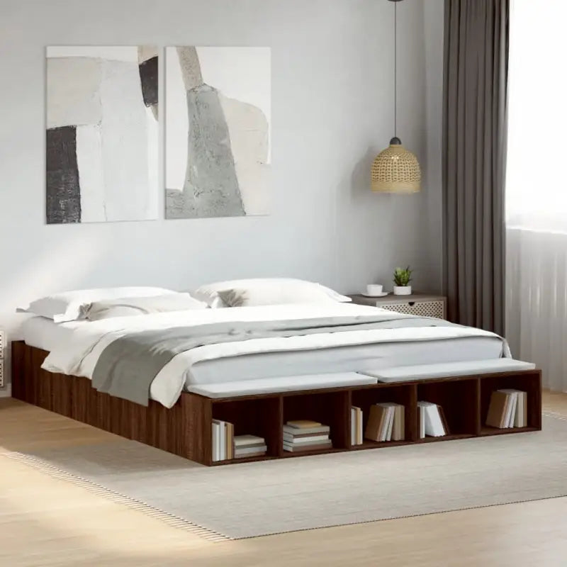 Moderne Grijs Sonoma Bedframe van Bewerkt Hout voor de Slaapkamer - bruin eikenkleur / 200 x 200 cm - Bedden & bedframes