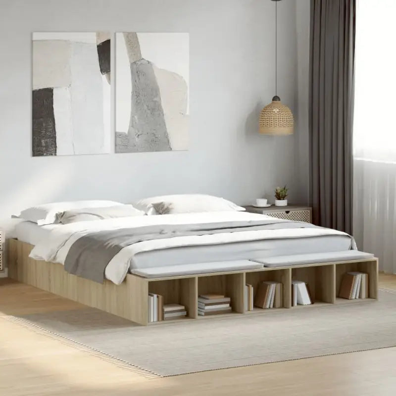 Moderne Grijs Sonoma Bedframe van Bewerkt Hout voor de Slaapkamer - Sonoma eiken / 180 x 200 cm - Bedden & bedframes