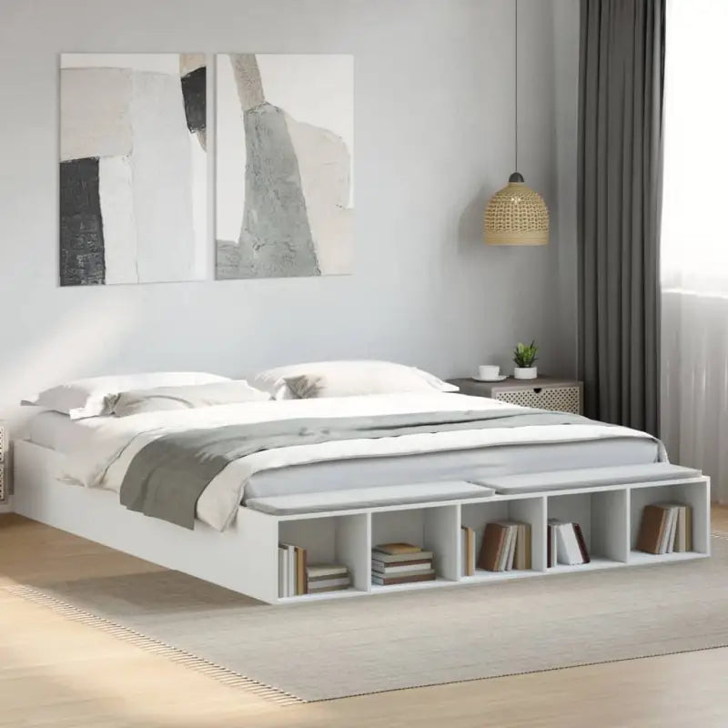 Moderne Grijs Sonoma Bedframe van Bewerkt Hout voor de Slaapkamer - Wit / 180 x 200 cm - Bedden & bedframes