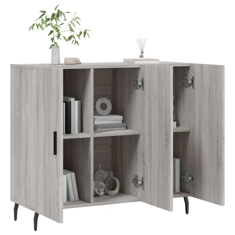 Moderne grijs Sonoma dressoir met metalen poten en bewerkt hout - Grijs sonoma / 1 - Dressoirs & buffetkasten