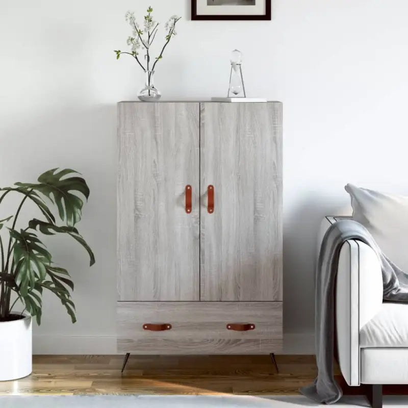 Moderne hoge kast met metalen poten van bewerkt hout - Grijs sonoma / 1 - Dressoirs & buffetkasten