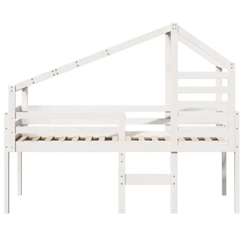 Moderne hoogslaper in massief grenenhout met open zijdeur in wit materiaal - Bedden & bedframes