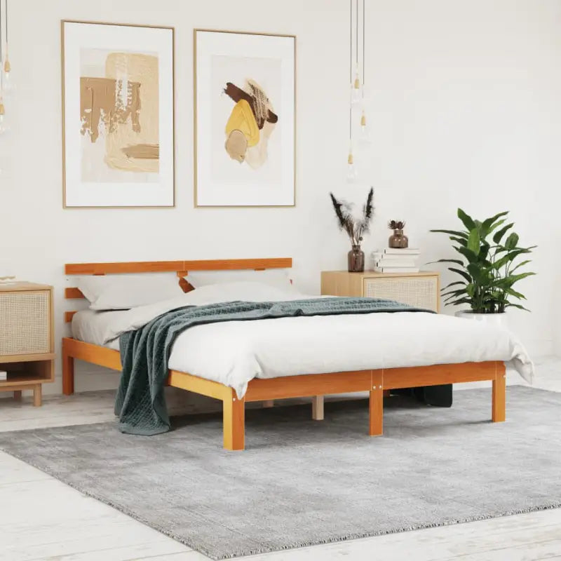 Moderne houten bedframe van massief grenenhout met levering bevat - Bruin / 140 x 200 cm - Bedden & bedframes