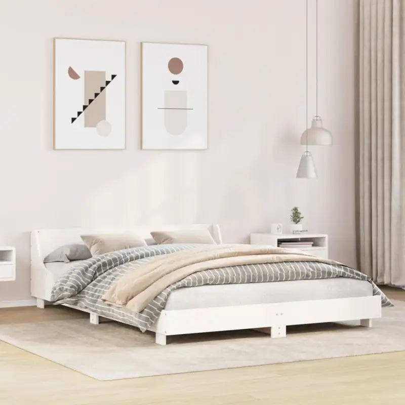Moderne houten bedframe van massief grenenhout voor een strakke slaapkamer - Wit / 140 x 200 cm - Bedden & bedframes
