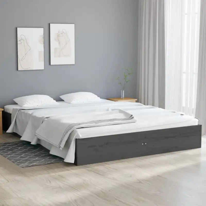 Moderne houten bedframe van massief grenenhout voor stijlvolle slaapkamers - Grijs / 135 x 190 cm - Bedden & bedframes