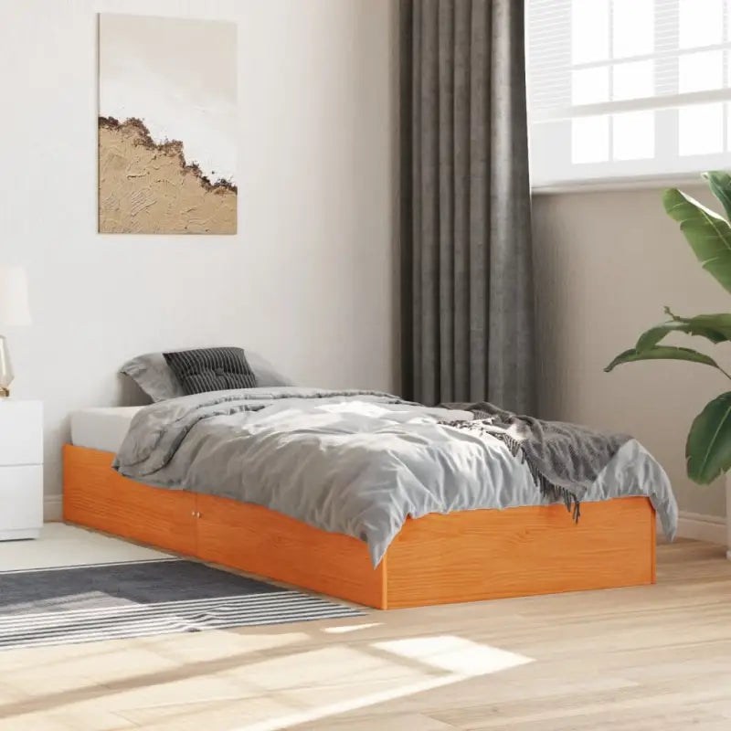 Moderne houten bedframe van massief grenenhout voor stijlvolle slaapkamers - Wasbruin / 90 x 190 cm - Bedden & bedframes