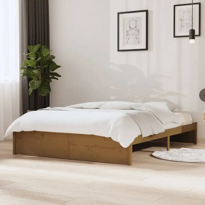 Moderne houten bedframes van massief grenenhout voor een stijlvolle slaapkamer - Honingbruin / 140 x 190 cm - Bedden &