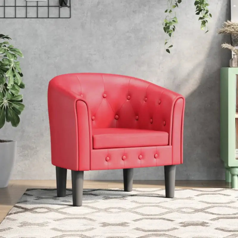 Moderne kuipstoel met decoratieve knopen en duurzaam materiaal - Rood / 1 / Zonder voetenbank - Fauteuils &