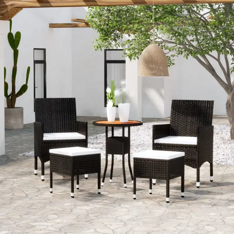 Moderne loungeset met poly rattan en gepoedercoat staal voor buiten - Zwart - Tuinsets