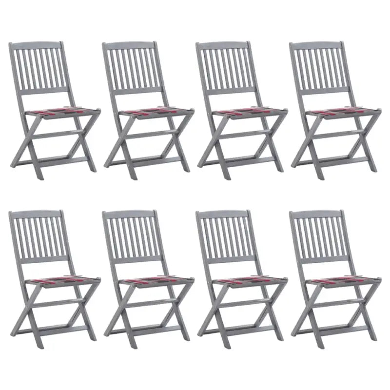 Moderne massief acaciahout tuinstoelen met kussens voor buiten eten - Rood ruitpatroon / 8 - Tuinstoelen