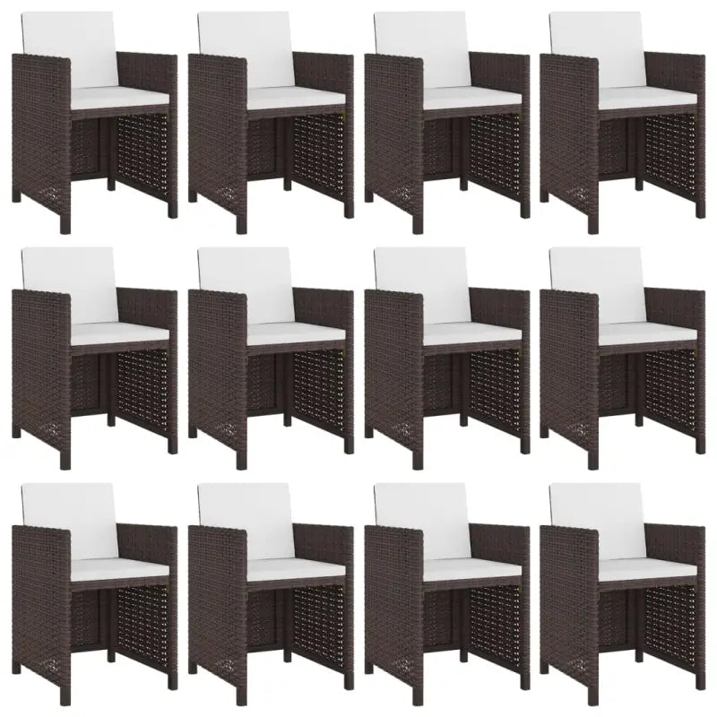 Moderne rattan tuinset met stalen frame en glazen tafelblad - Bruin / 225 cm tafellengte / 12x Fauteuil + Tafel