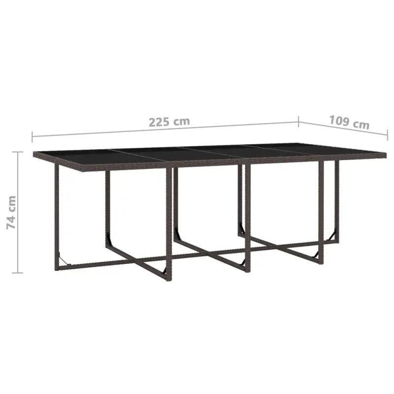 Moderne rattan tuinset met stalen frame en glazen tafelblad - Bruin / 225 cm tafellengte / 12x Fauteuil + Tafel