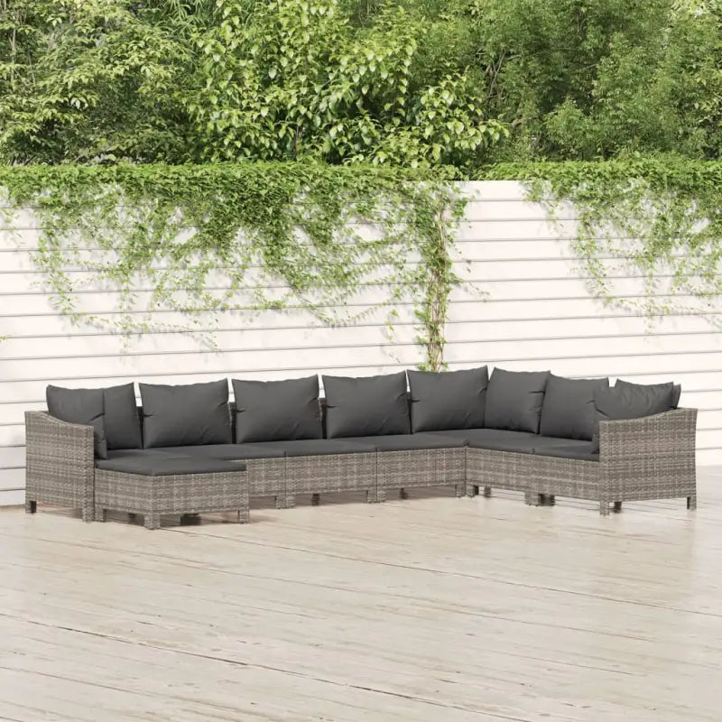 Moderne tuin loungeset met poly rattan en comfortabele afmetingen zitting - 2x Fauteuil + hoek + 4x midden