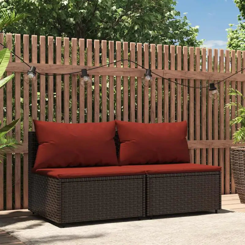 Moderne tuinbank van poly rattan voor dineren en ontspannen - Bruin en rood / 1 / 2x midden - Loungebanken