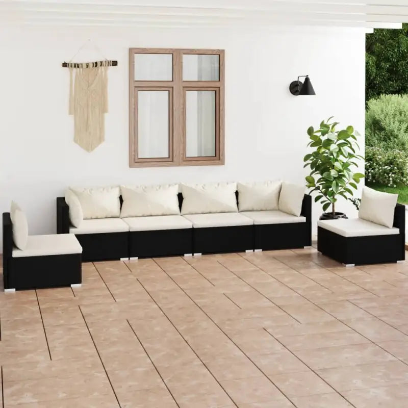 Moderne Tuinset met comfortabele zitkussen en stevige afmetingen - Zwart en crème / 2x hoek + 4x midden - Tuinsets