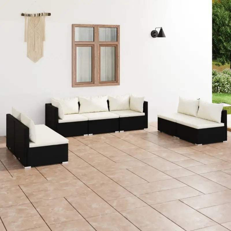 Moderne Tuinset met comfortabele zitkussen en stevige afmetingen - Zwart en crème / 2x hoek + 5x midden - Tuinsets