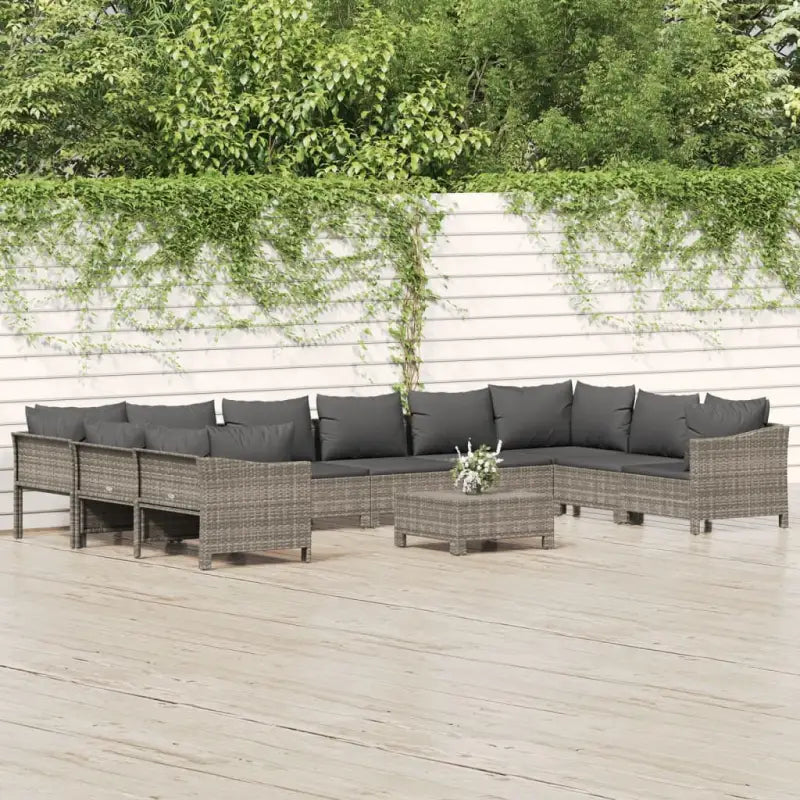Moderne tuinset met poly rattan en afmetingen zitting met armleuning links - 2x corner + 6x middle + 2x armchair
