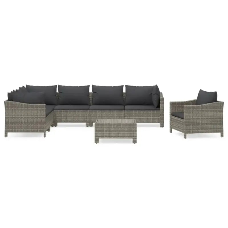 Moderne tuinset met poly rattan en armleuning links - 3x Fauteuil + hoek + 3x midden + voetensteun - Tuinsets