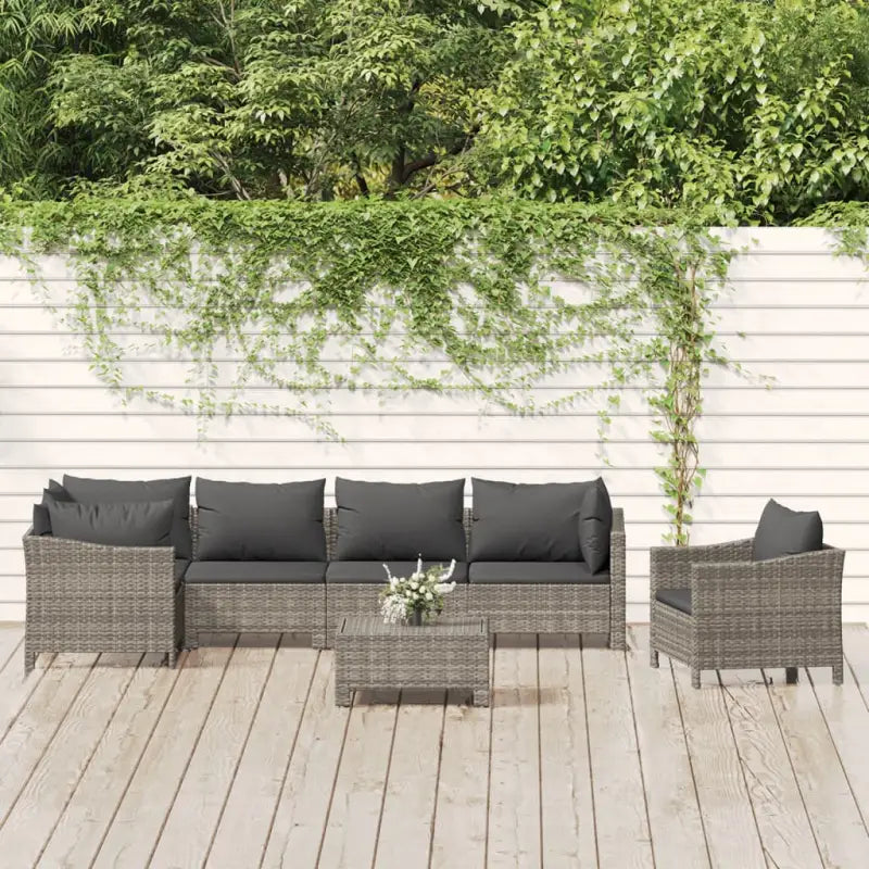Moderne tuinset met poly rattan en armleuning links - 3x Fauteuil + hoek + 2x midden + voetensteun - Tuinsets