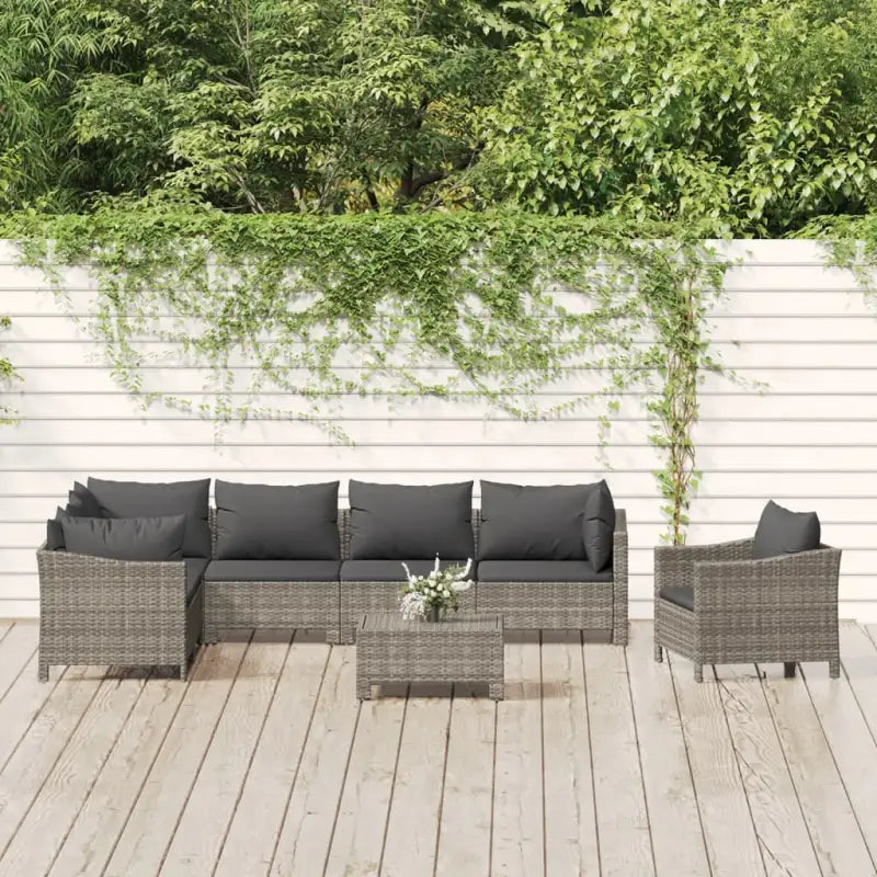 Moderne tuinset met poly rattan en armleuning links - 3x Fauteuil + hoek + 3x midden + voetensteun - Tuinsets
